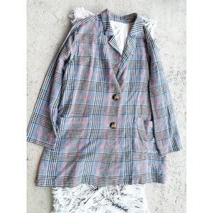 J.‎ Jill Relaxed Jacket Blue Red Gray Plaid Pockets Cotton